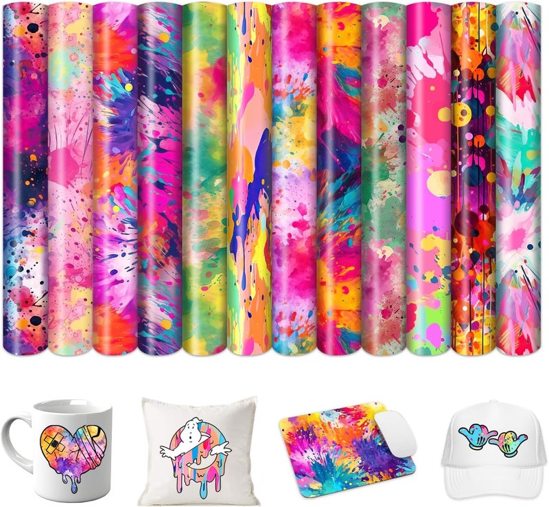 HTVSTD Paint Splatter Sublimation Transfer Ink Paper-12pcs 12"x10" Watercolor Patterned Sublimation Transfer Paper for Mugs DIY Sublimation Paper - Image 1